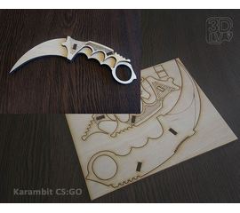 Изделия из дерева (фанеры) Нож karambit №3 CS:GO из  дерева 1:1 Набор для сборки (3DLV-10147-N) tm10147-N купить в твоимодели.рф