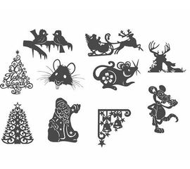 Изделия из дерева (фанеры) 10 моделей новогодних игрушек (Вытынанки) в векторе DXF №1 tm-19-8666 купить в твоимодели.рф