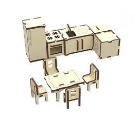 Изделия из дерева (фанеры) Набор кухонной мебели из дерева для кукольного домика (10 предметов) tm-19-8957 купить в твоимодели.рф