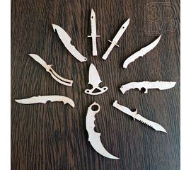 Изделия из дерева (фанеры) Набор 3 - Нож Bayonet, Butterfly, Huntsman, Gut, Daggers,Karambit, Bowie, Flip, Falchion, CS:GO из дерева мини 80мм tm-19-9256 купить в твоимодели.рф