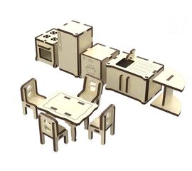 Изделия из дерева (фанеры) Набор кухонной мебели из дерева для кукольного домика (10 предметов) tm-19-8957 купить в твоимодели.рф