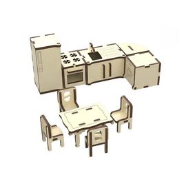 Изделия из дерева (фанеры) Набор кухонной мебели из дерева для кукольного домика (10 предметов) tm-19-8957 купить в твоимодели.рф