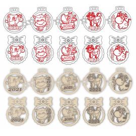 Изделия из дерева (фанеры) 10 моделей новогодних игрушек для елки в векторе DXF №13 с символом 2021 года Быка tm-19-9334 купить в твоимодели.рф