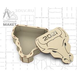 Изделия из дерева (фанеры) Макет Оригинальная новогодняя упаковка шкатулка символа года голова быка в векторе .dfx .ai .cdr tm-19-9318 купить в твоимодели.рф