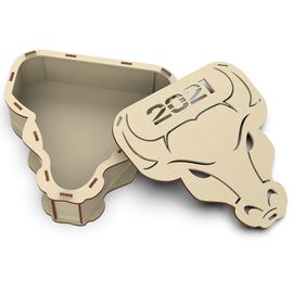 Изделия из дерева (фанеры) Оригинальная новогодняя упаковка шкатулка символа года голова быка для подарка tm-19-9322 купить в твоимодели.рф