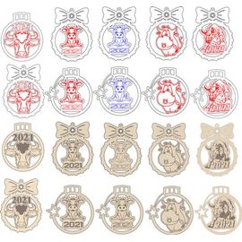 Изделия из дерева (фанеры) 10 моделей новогодних игрушек для елки в векторе DXF №14 с символом 2021 года Быка tm-19-9341 купить в твоимодели.рф