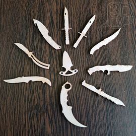 Изделия из дерева (фанеры) Набор 3 - Нож Bayonet, Butterfly, Huntsman, Gut, Daggers,Karambit, Bowie, Flip, Falchion, CS:GO из дерева мини 80мм tm-19-9256 купить в твоимодели.рф