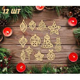 Изделия из дерева (фанеры) Скачать новогодние игрушки на елку в векторе для лазерной резки .dfx .ai .cdr 12 игрушек набор tm-25102022-01 tm-25102022-01 купить в твоимодели.рф