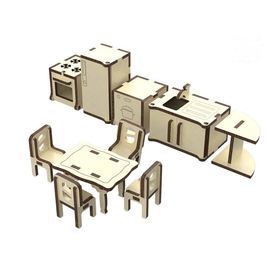 Изделия из дерева (фанеры) Набор кухонной мебели из дерева для кукольного домика (10 предметов) tm-19-8957 купить в твоимодели.рф