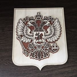 Изделия из дерева (фанеры) Герб Российской Федерации из дерева на стену, Двуглавый орел РФ, панно в кабинет, подарок, сувенир tm-07-23-g-3 купить в твоимодели.рф