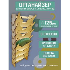 Изделия из дерева (фанеры) Органайзер для диаметра 125 мм шлифовальных кругов и отрезных дисков tm-2103-2026 купить в твоимодели.рф