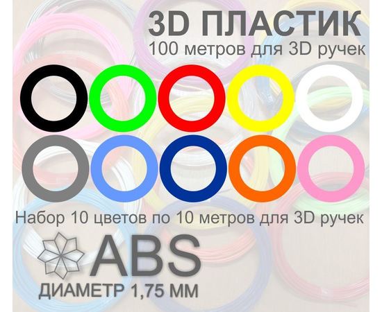  Набор ABS пластика для 3d ручек 10 цветов 1,75мм tm09165 купить в твоимодели.рф