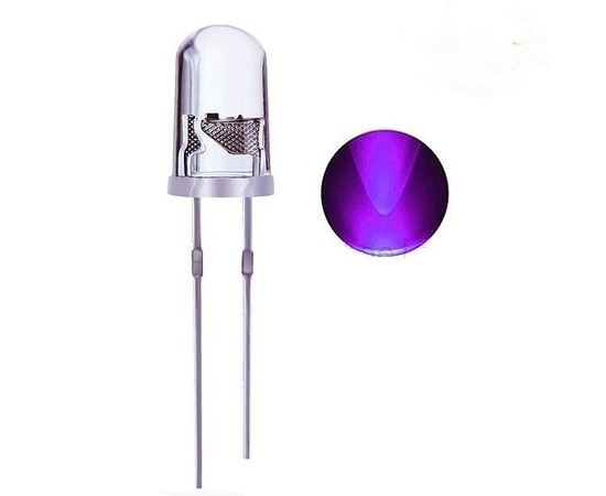 Радиодетали Светодиод ультрафиолетовый UV Led d=5мм 80мКд  3 вольта 20 MA tm09778 купить в твоимодели.рф