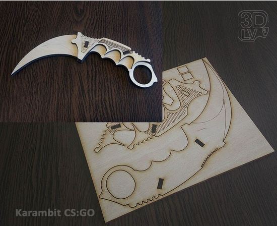 Изделия из дерева (фанеры) Нож karambit №3 CS:GO из  дерева 1:1 Набор для сборки (3DLV-10147-N) tm10147-N купить в твоимодели.рф