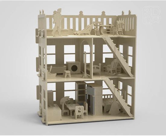 Изделия из дерева (фанеры) Кукольный домик мечты с мебелью и фигурками Penthouse 3DLV-19-8500 tm-19-8500 купить в твоимодели.рф