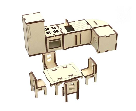 Изделия из дерева (фанеры) Набор кухонной мебели из дерева для кукольного домика (10 предметов) tm-19-8957 купить в твоимодели.рф