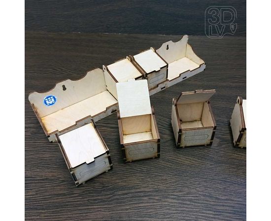 Изделия из дерева (фанеры) Полка с коробочками (6шт.) для хранения различных мелких предметов tm-19-9296 купить в твоимодели.рф