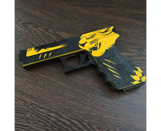Изделия из дерева (фанеры) Резинкострел пистолет Glock-18 "Yellow Tiger" CS:GO из дерева tm-19-9252 купить в твоимодели.рф