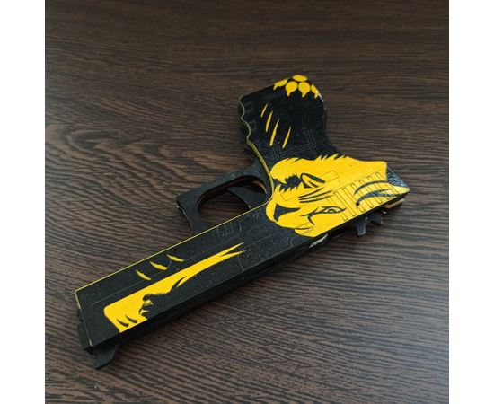 Изделия из дерева (фанеры) Резинкострел пистолет Glock-18 "Yellow Tiger" CS:GO из дерева tm-19-9252 купить в твоимодели.рф