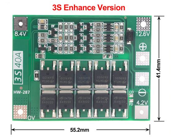 Arduino Kit BMS 3S (12.6В 40A enhanced) контроллер заряда с защитой на 3 АКБ 18650 tm-19-9379 купить в твоимодели.рф