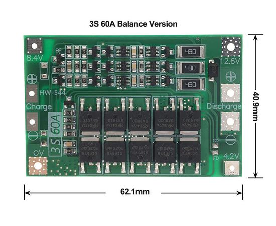 Arduino Kit BMS 3S (12.6В 60A balance) контроллер заряда с защитой и балансировкой на 3 АКБ 18650 tm-19-9378 купить в твоимодели.рф