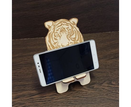 Изделия из дерева (фанеры) Подставка для мобильного телефона смартфона с логотипом тигра 2022 tm-19-9508 купить в твоимодели.рф