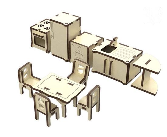 Изделия из дерева (фанеры) Набор кухонной мебели из дерева для кукольного домика (10 предметов) tm-19-8957 купить в твоимодели.рф