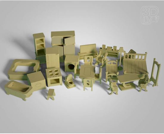 Изделия из дерева (фанеры) Мега набор №1 мебели из дерева для кукольных домиков (26 предметов) tm-19-8511 купить в твоимодели.рф